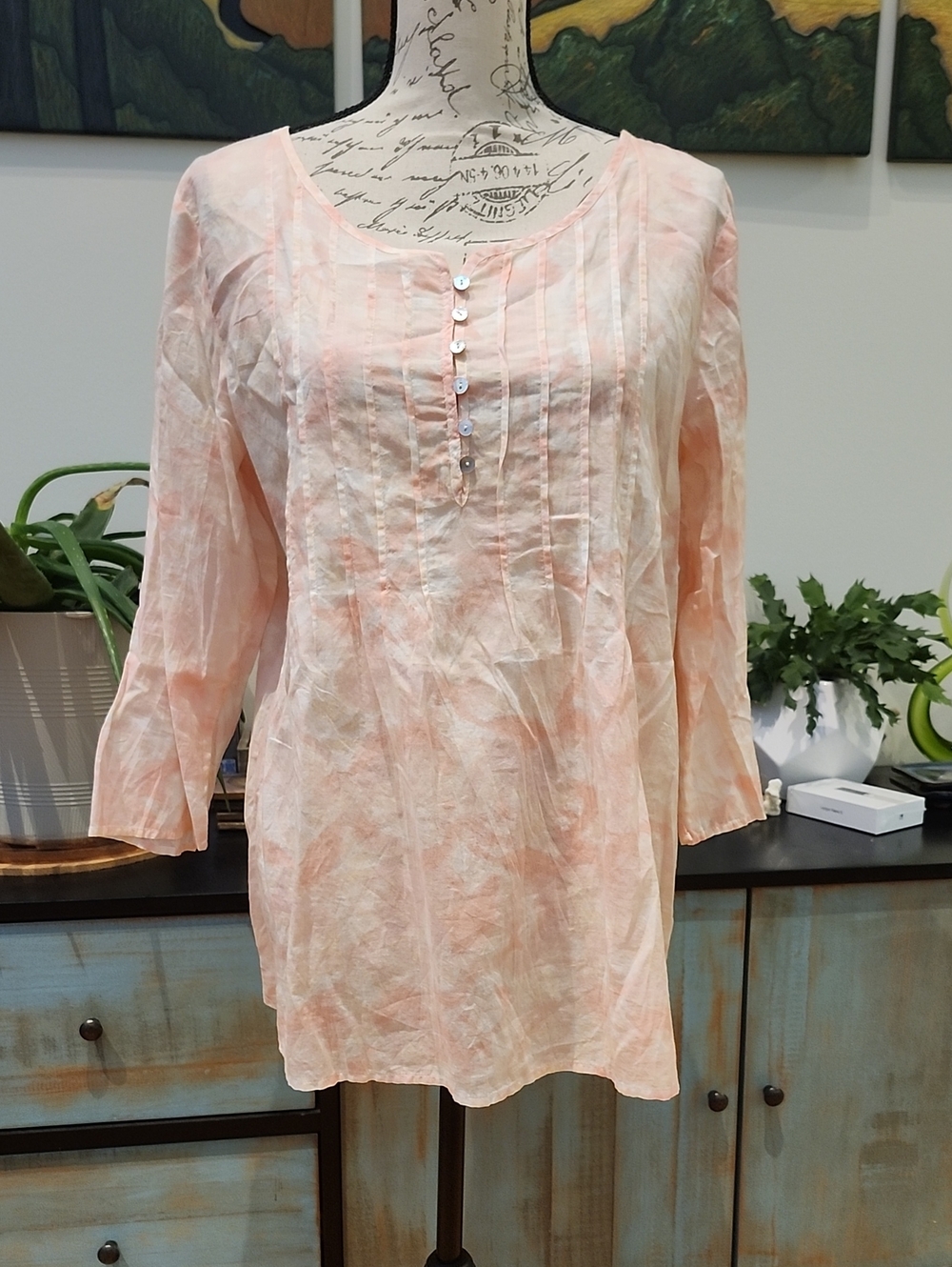 J. Jill Blush Pink Shell Print Pintuck Tunic